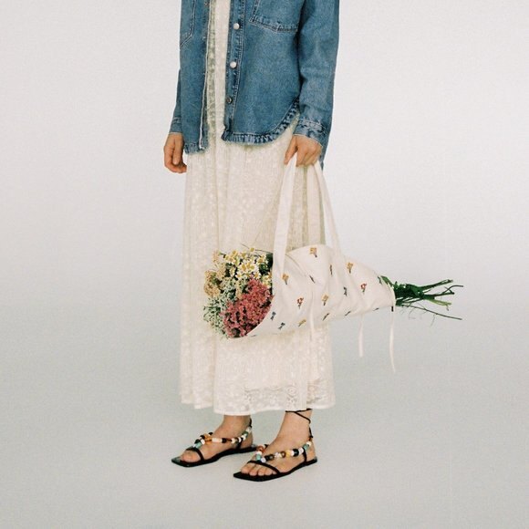 Black Zara Bead Embellished Strap-Ankle Low Heel Squared-Toe Sandals (NWT) - Picture 7 of 7